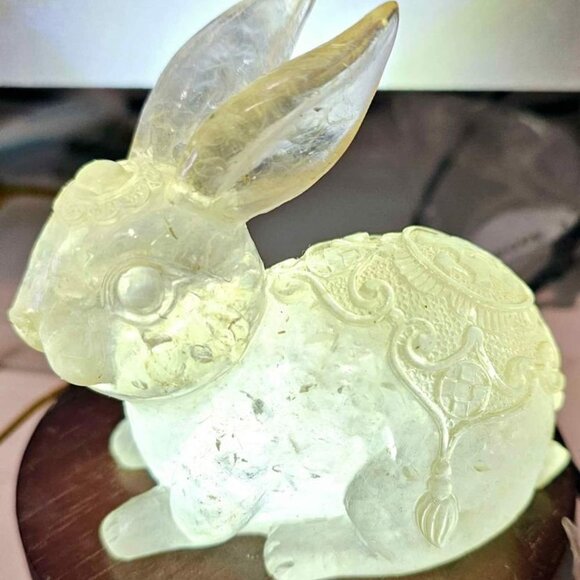 Nature Crystal Chips Resin Blessing Fortune Big Rabbit  Figure - Picture 3 of 10
